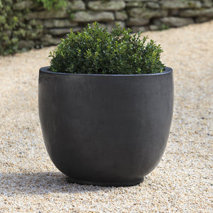 Graphite Glazed Terra Cotta Barrel Planter - Large