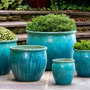 Antigua Blue Tapered Terra Cotta Planters with Lip - Set of 5
