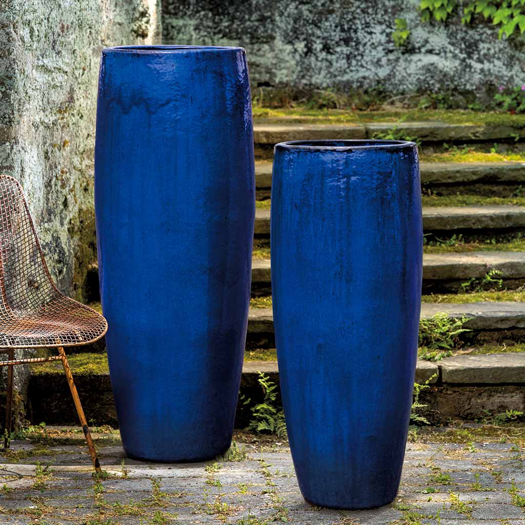 navy blue planter pot outdoor Sapphire Glazed Terra Cotta Sabine Planter - Tall