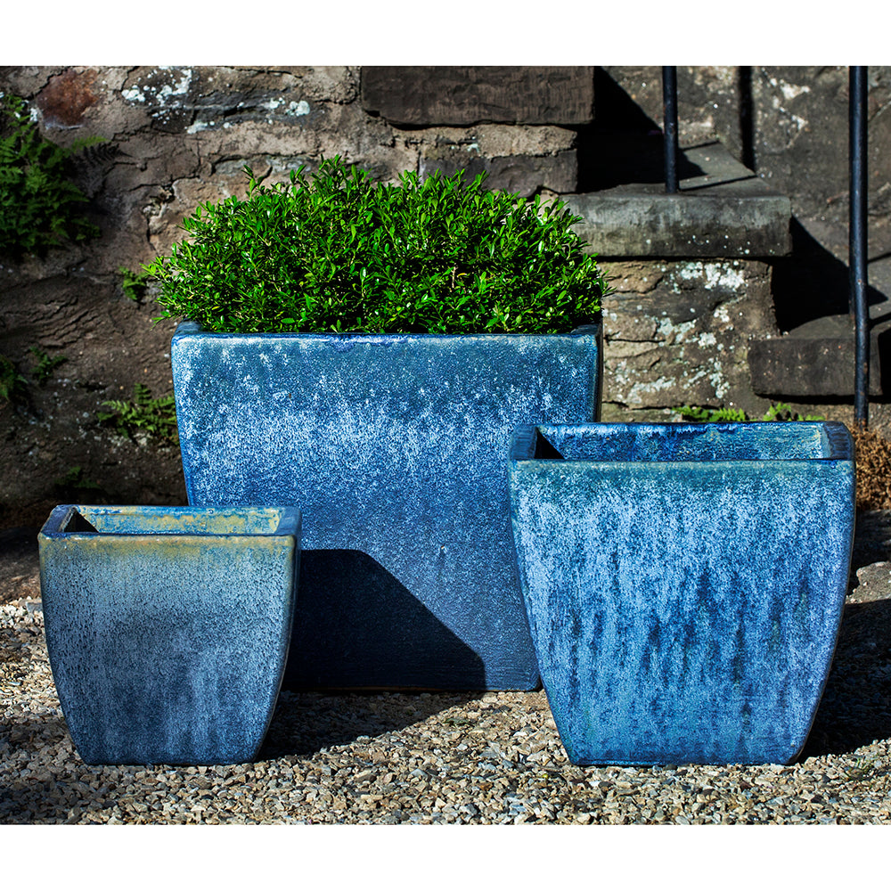 Blue Pearl Ombre Square Terra Cotta Planters - Set of 3