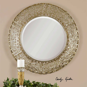 Metal Straps Round Mirror - Champagne