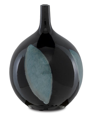 Currey and Company Let Us Twist The Glass Steel Blue Round Vase