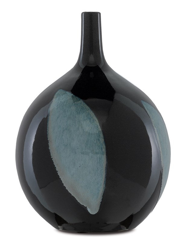 Currey and Company Let Us Twist The Glass Steel Blue Round Vase