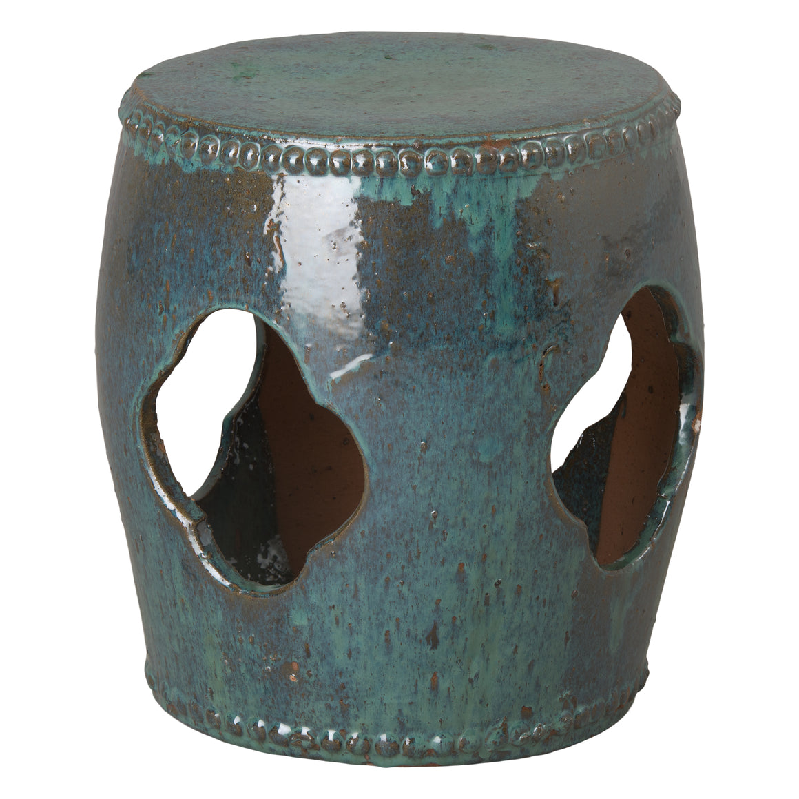 Teal Chain of Studs Ceramic Garden Stool