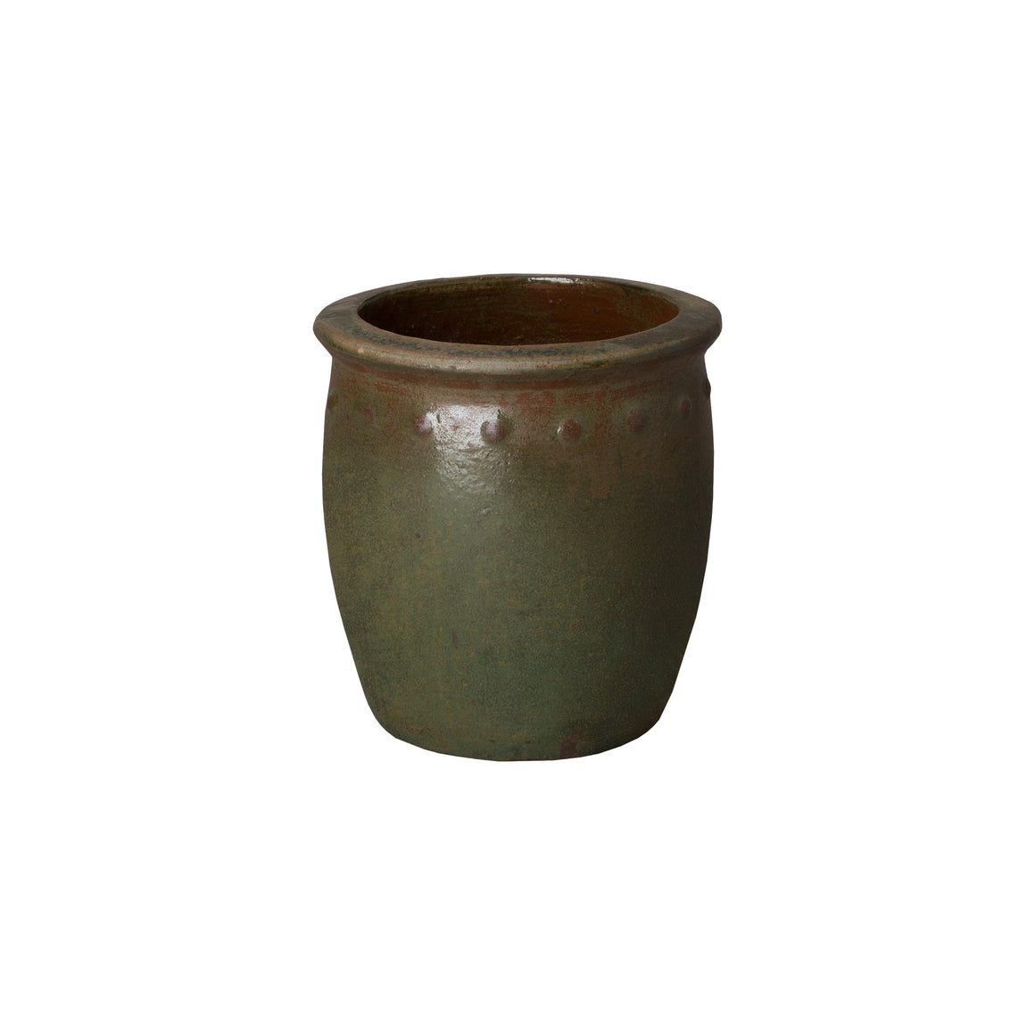 Small Round Planter with a Green Wash Glaze