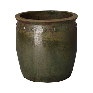 Large Round Ceramic Planter - Green Wash