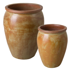 Set of Two Round Ceramic Planters - Rustic Sage Green Glaze