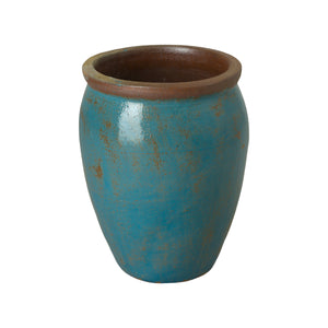 Small Round Ceramic Planter - Rustic Turquoise Glaze
