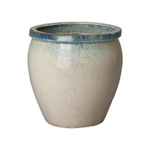 Medium Rimmed Ceramic Planter - Distressed White