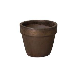 Small Round Ceramic Flower Pot - Metallic Brown