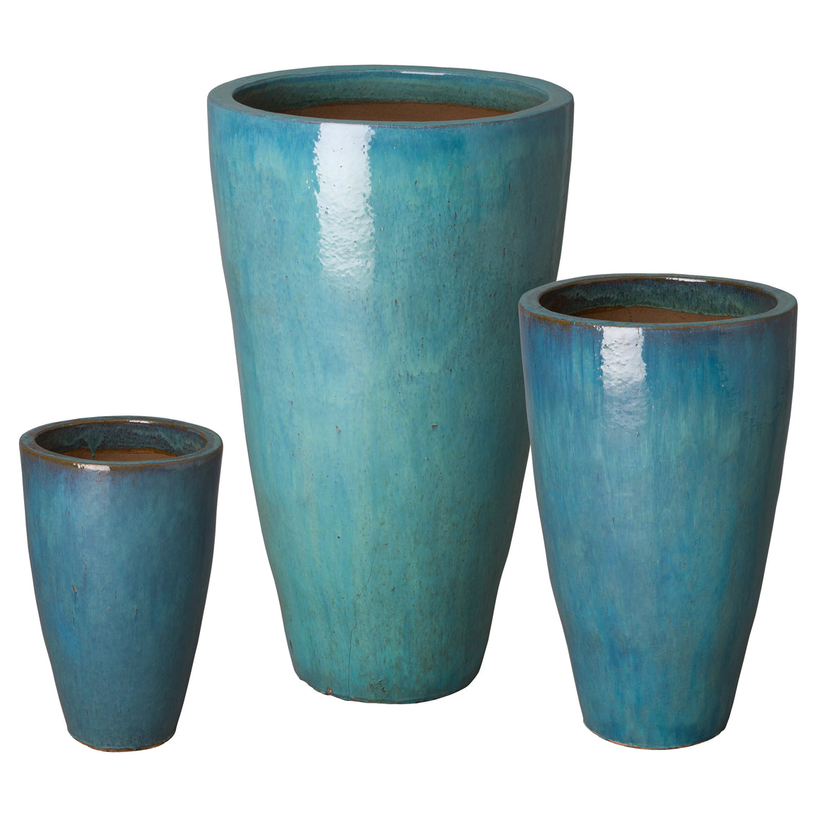 Set of Three Tapered Round Planter with Teal Glaze