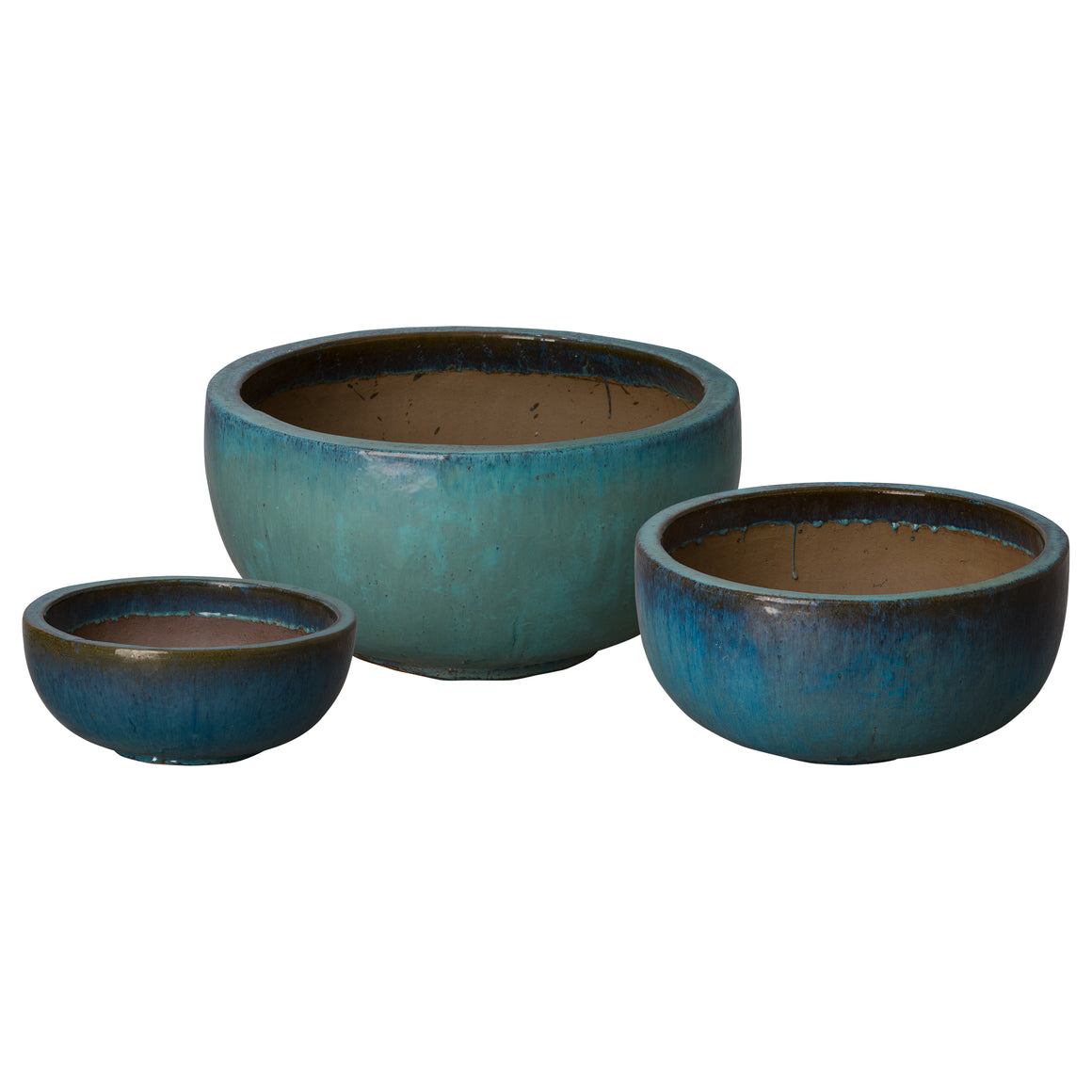 Set of 3 Shallow Planters - Gold & Teal