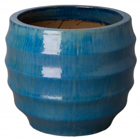 Large Ridged Ceramic Pot – Tropical Blue