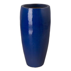 Extra Tall Blue Ceramic Cylinder Planter