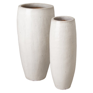 Tall Round Ceramic Jar Planter - Set of 2 Distressed White Glaze