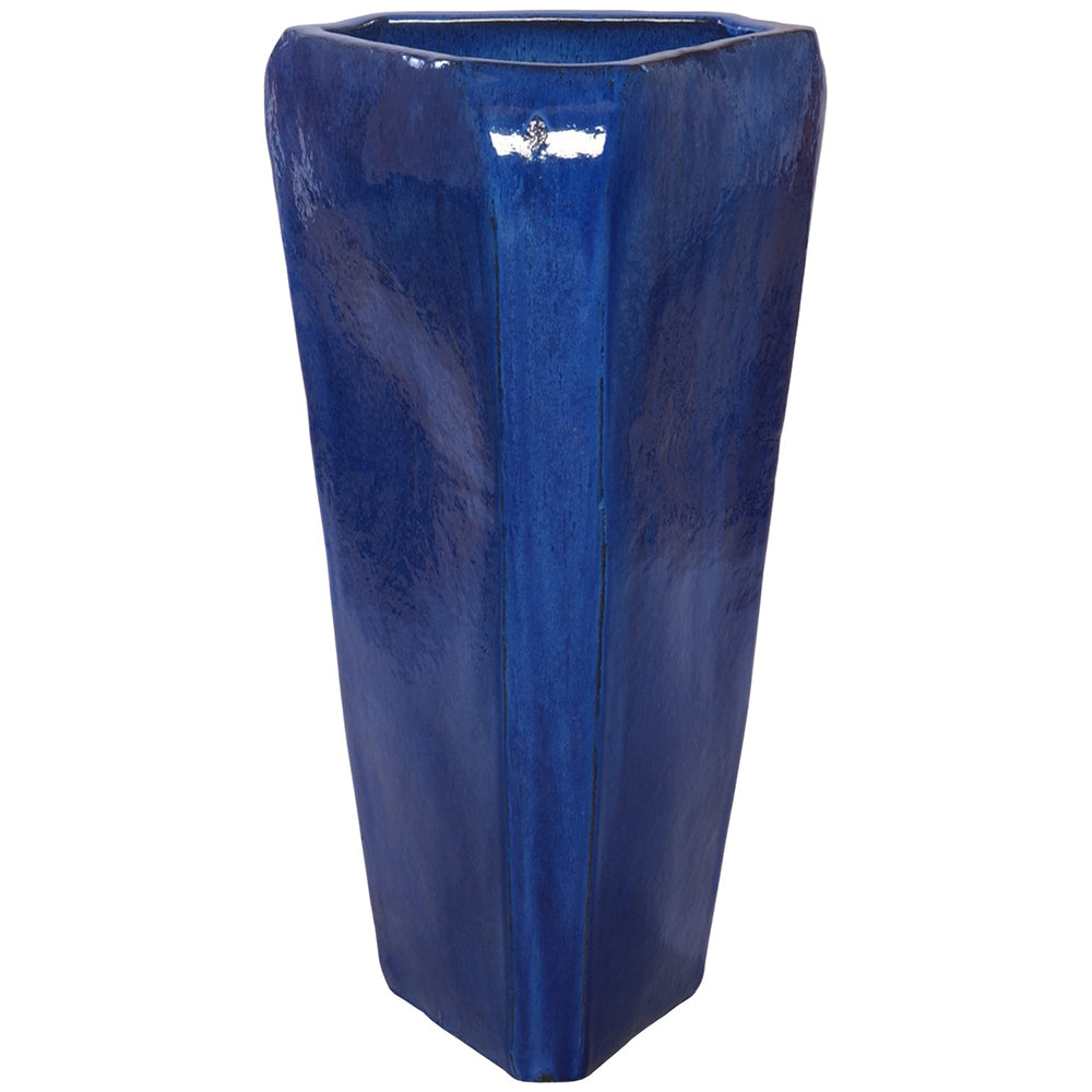 Tall Triangle Ceramic Planter - Deep Blue