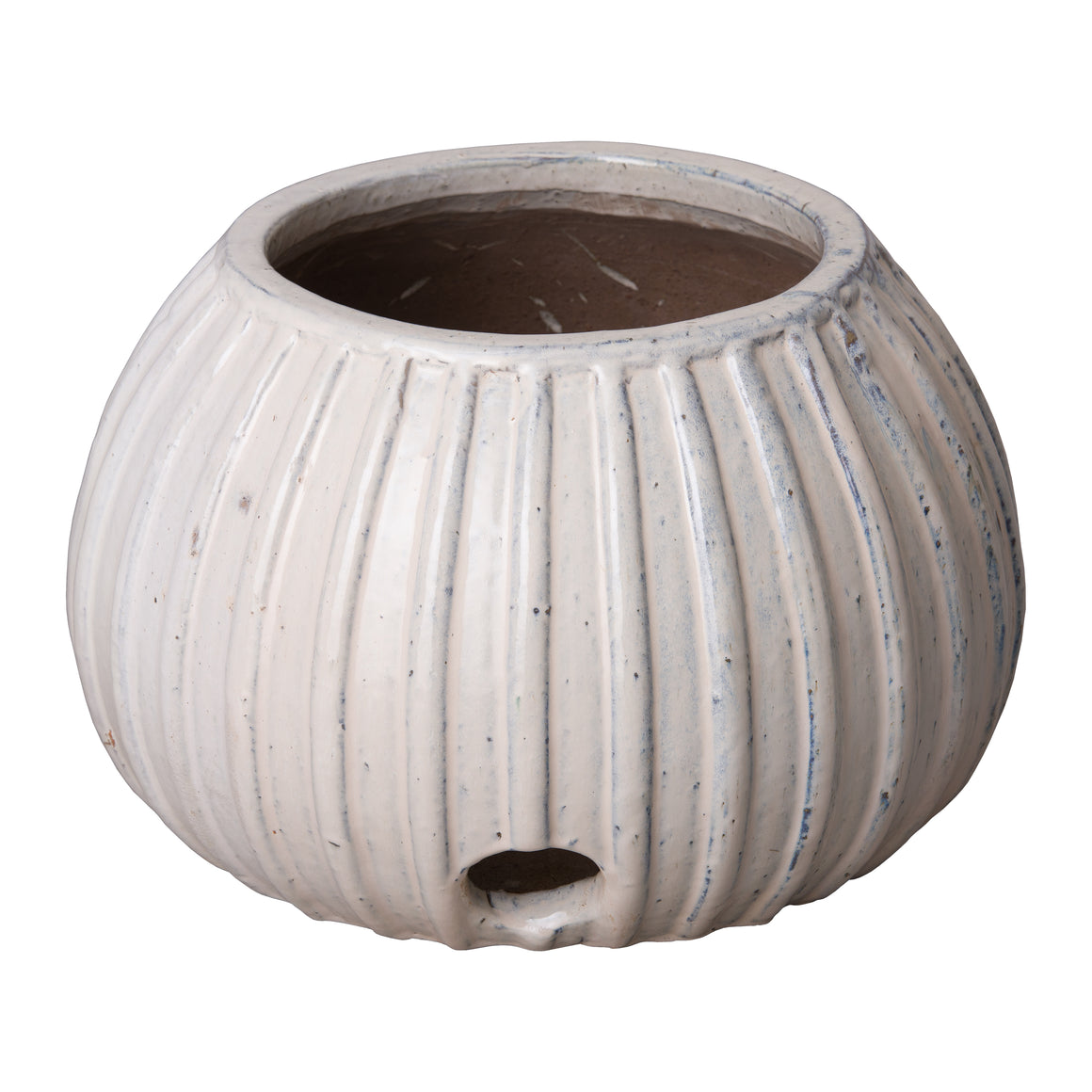 Ceramic Hose Container with a Distressed White Glaze