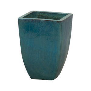 Tapered Square Planter with Teal Glaze –Medium