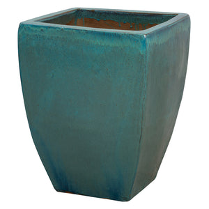 Tapered Square Planter with Teal Glaze – Large