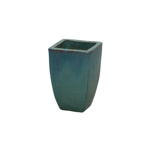 Tapered Square Ceramic Planter with Teal Glaze-Small