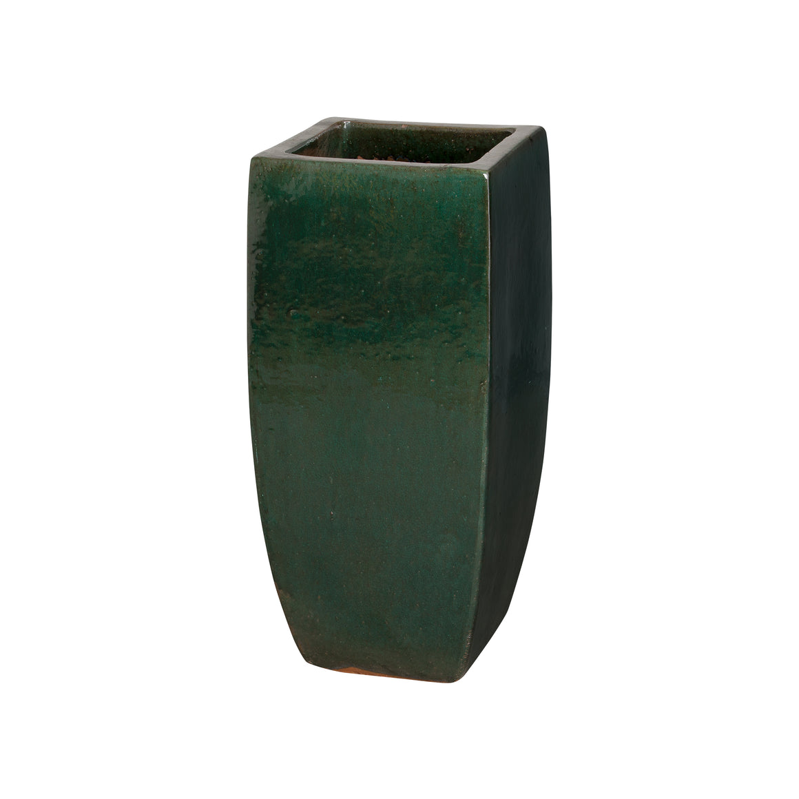 Tall Square Emerald Green Ceramic Planter - Medium