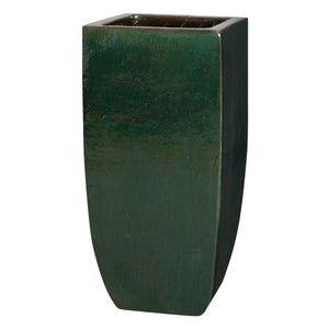 Tall Square Emerald Green Ceramic Planter - Large