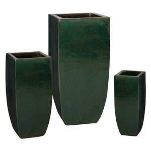 Tall Square Emerald Green Ceramic Planters - Set of Three