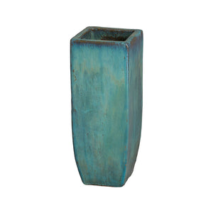 Tall Square Planter with Teal Glaze – Small