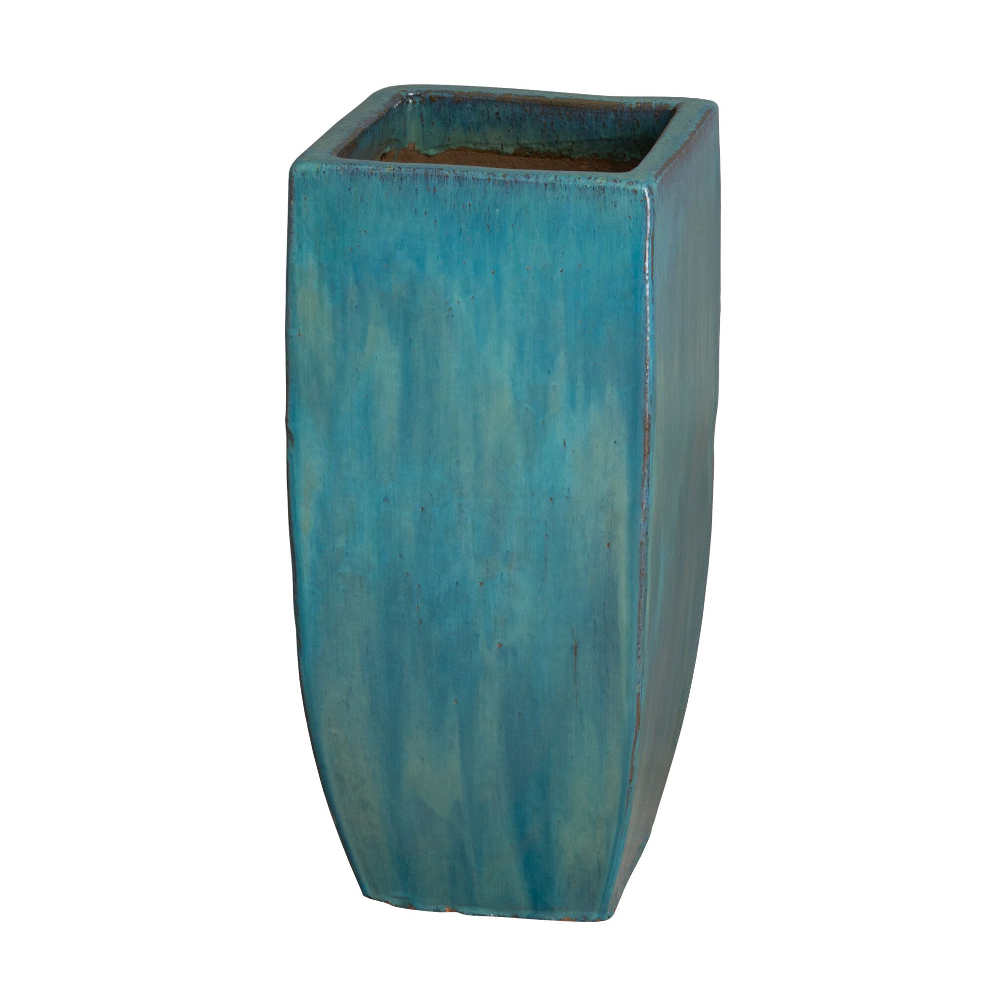 teal outdoor plant pots Tall Square Planter with Teal Glaze – Medium