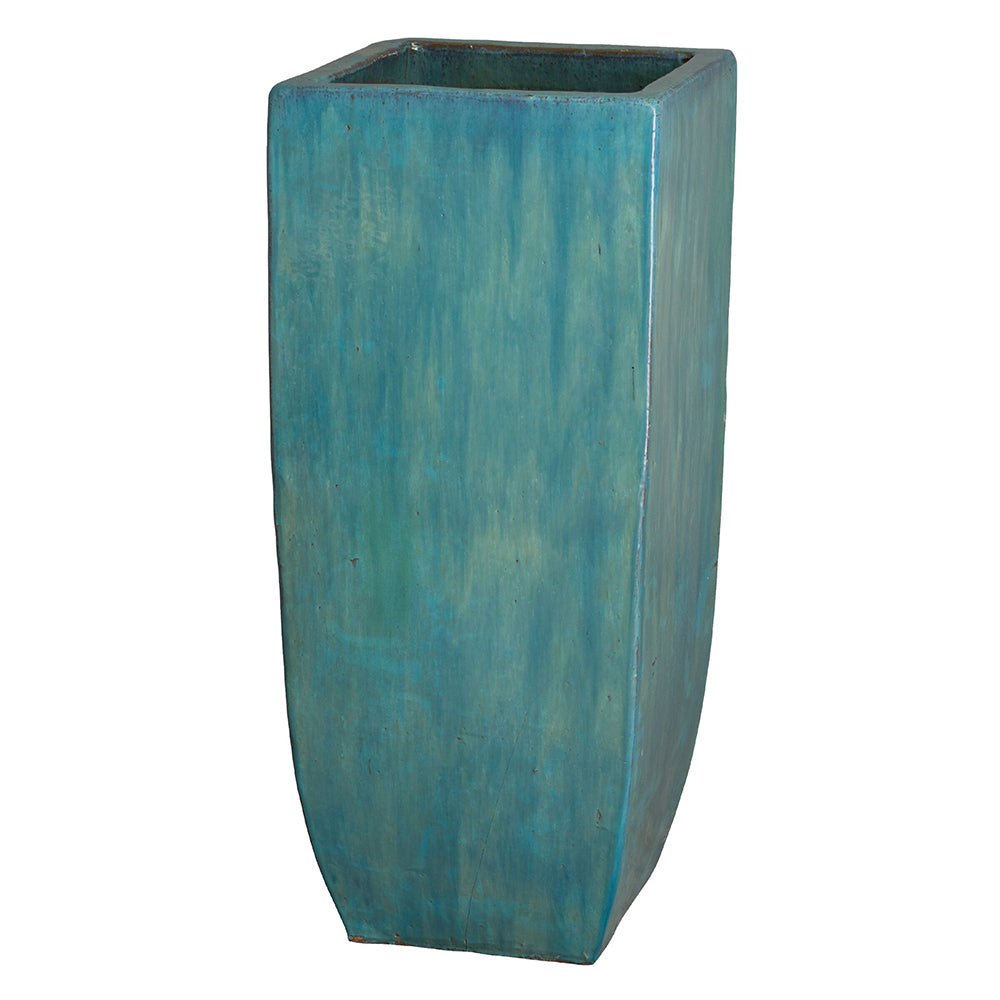 Tall Square Planter with Teal Glaze – Large
