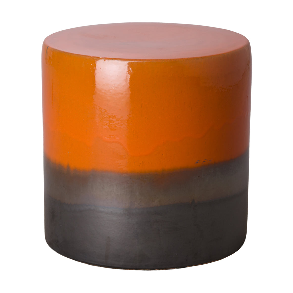 Two-Tone Ceramic Garden Stool/Table with a Burnt Orange Glaze