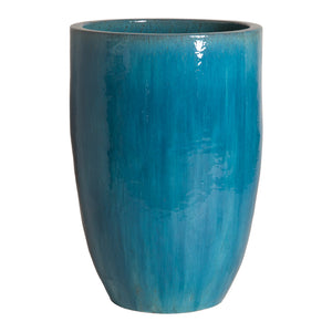 Large Tall Round Ceramic Planter – Blue