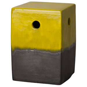 Square Two-Tone Ceramic Garden Stool- Mustard Yellow/Matte Black Glaze