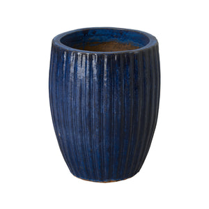 Ridged Round Ceramic Pot in Blue – Small