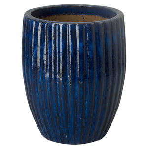 Ridged Round Ceramic Pot in Blue – Large