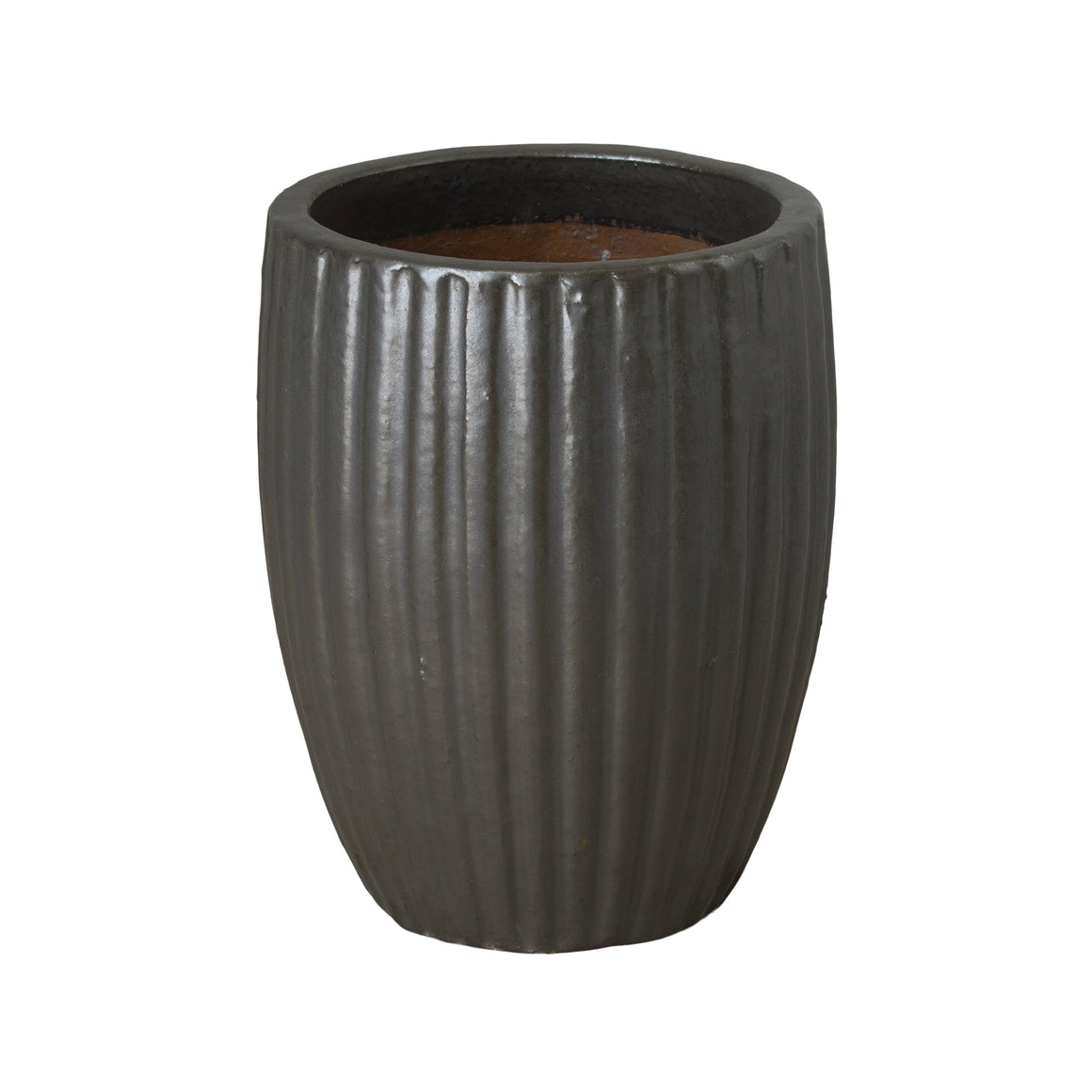 Ridged Round  Planter in Matte Black - Medium