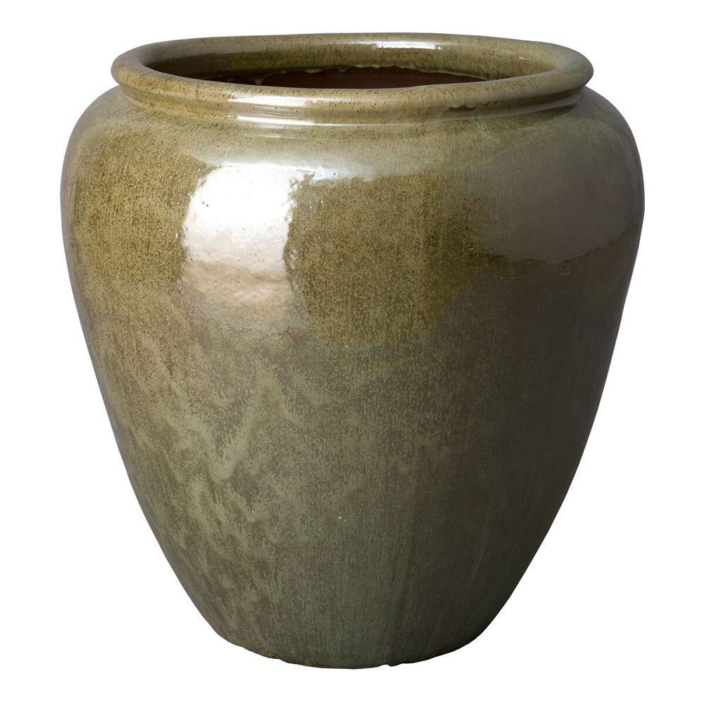 Large Round Planter with Rolled Edge – Tea Green