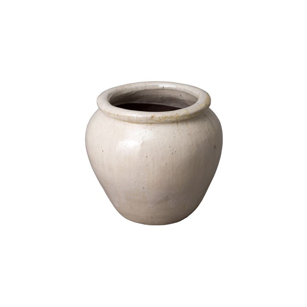 Round Planter with Rolled Edge – Distressed White