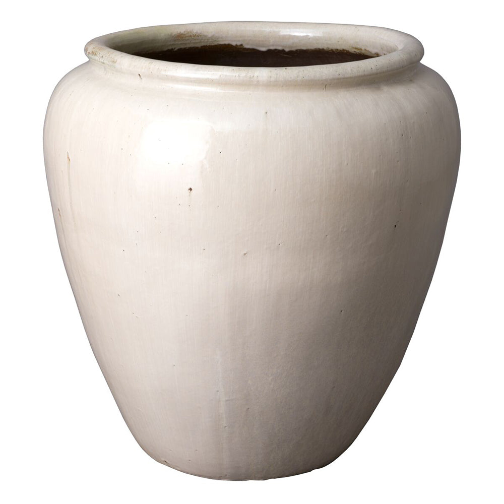 Large Round Planter with Rolled Edge – Distressed White