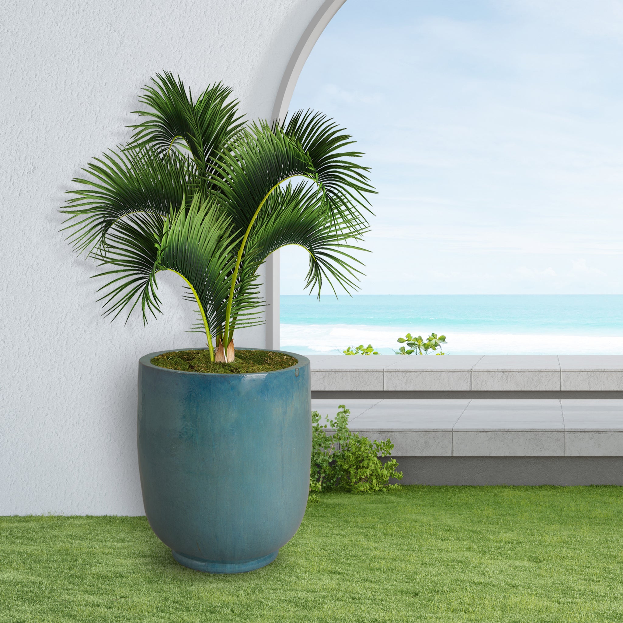 teal plastic planter Large Round Teal Planter