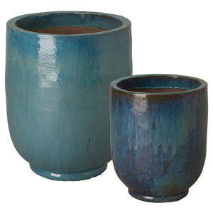 Set of 2 Round Teal Planters