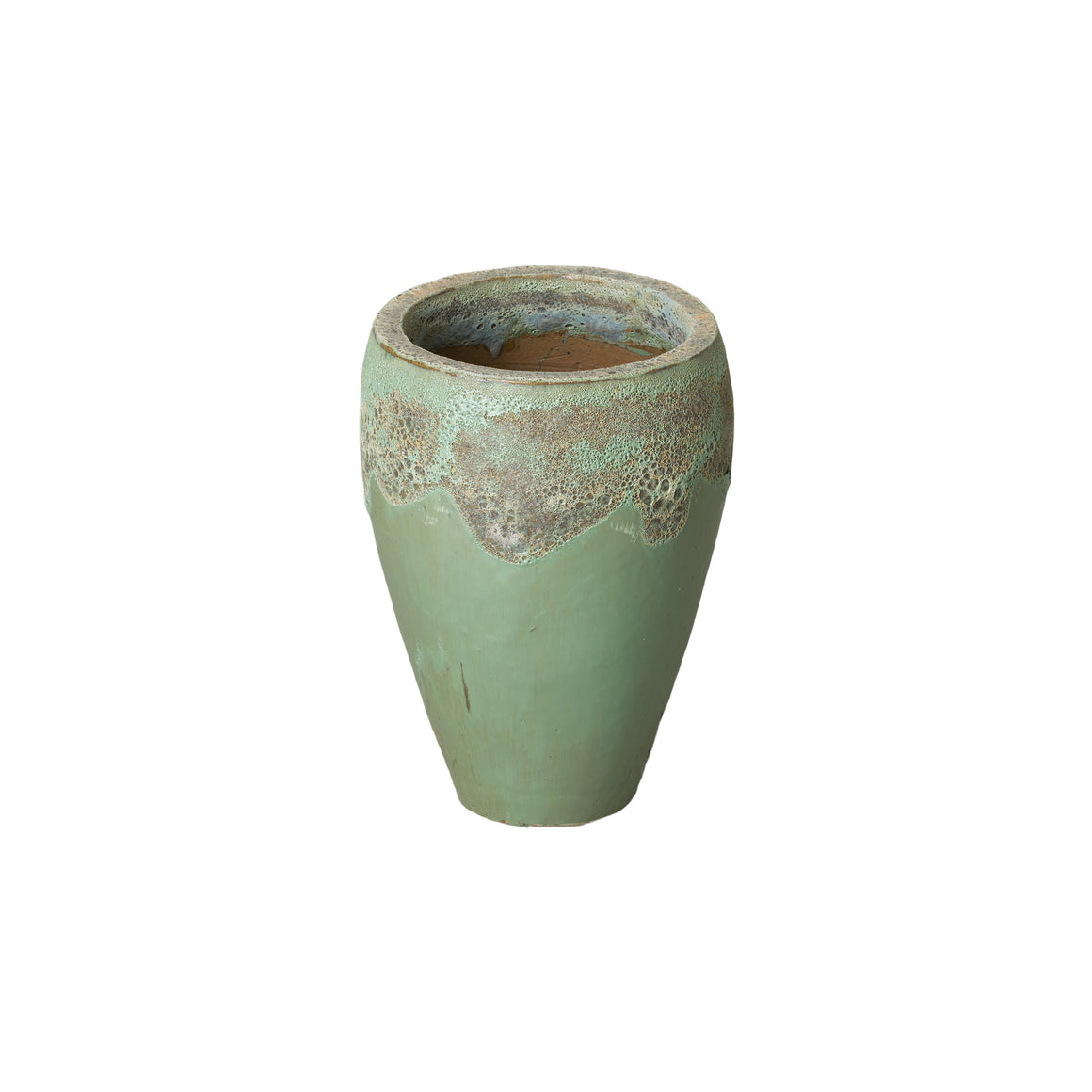 Round Ceramic Planter with a Reef/Spa Green Glaze
