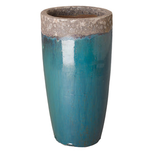 Tall Round Ceramic Planter with a Reef/Teal Glaze-Large