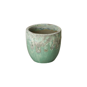 Round Ceramic Planter with a Reef/Spa Blue Glaze