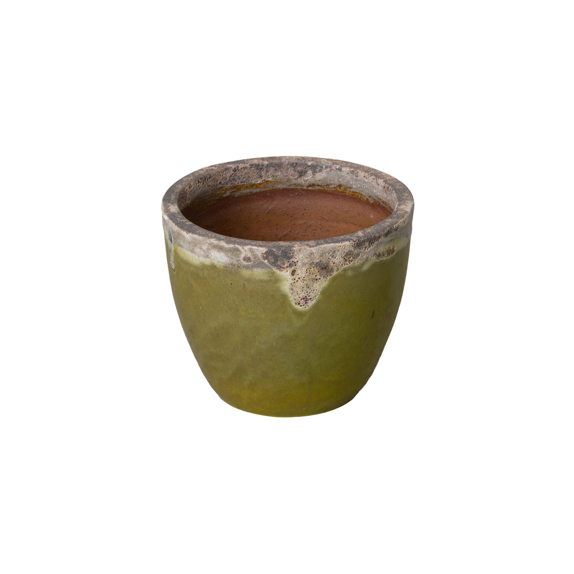 Round Ceramic Planter with a Reef/Lime Glaze