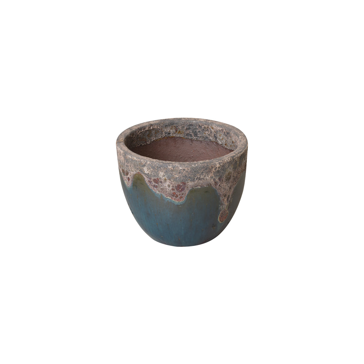 Round Ceramic Planter with a Reef/Teal Glaze