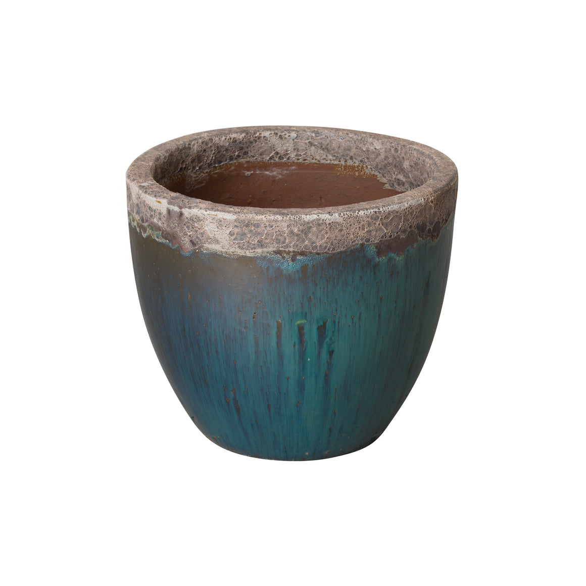 Round Ceramic Planter with a Reef/Teal Glaze