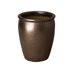 Small Round Planter with Rolled Edge – Metallic Brown