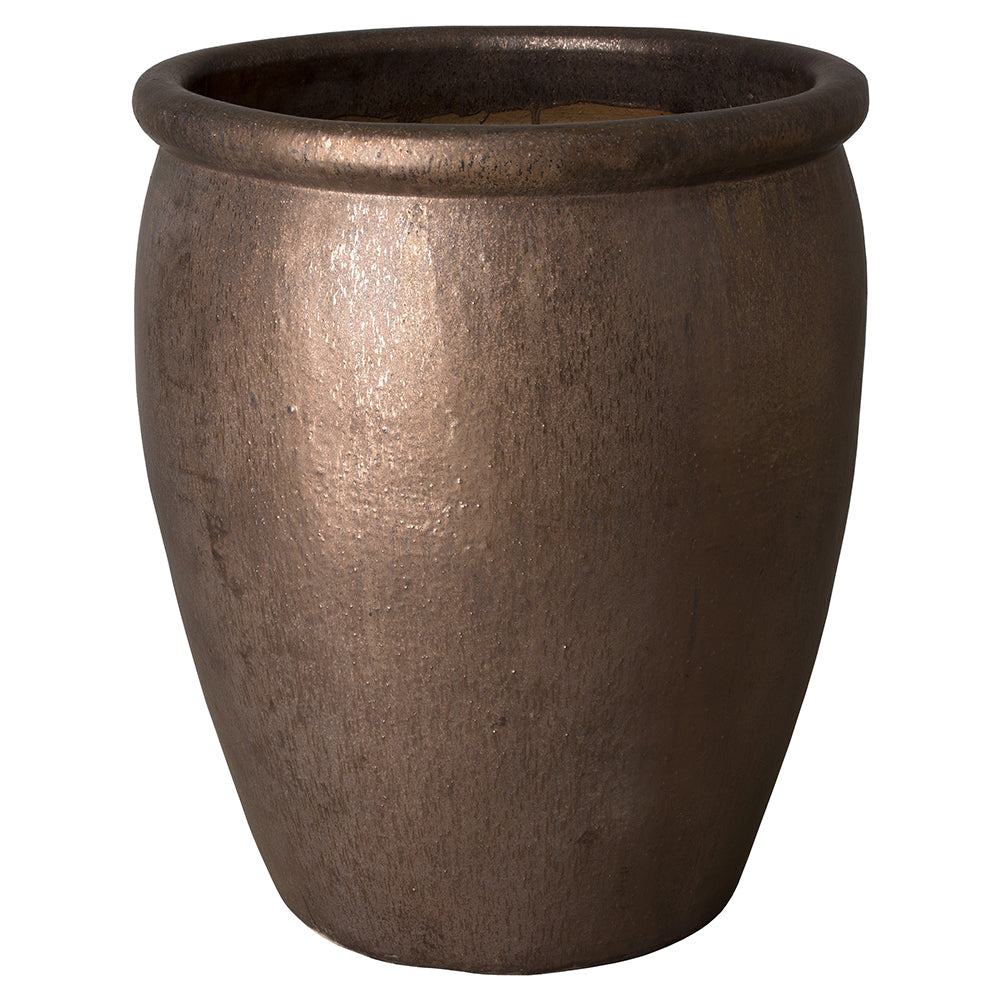 Large Round Planter with Rolled Edge – Metallic Brown