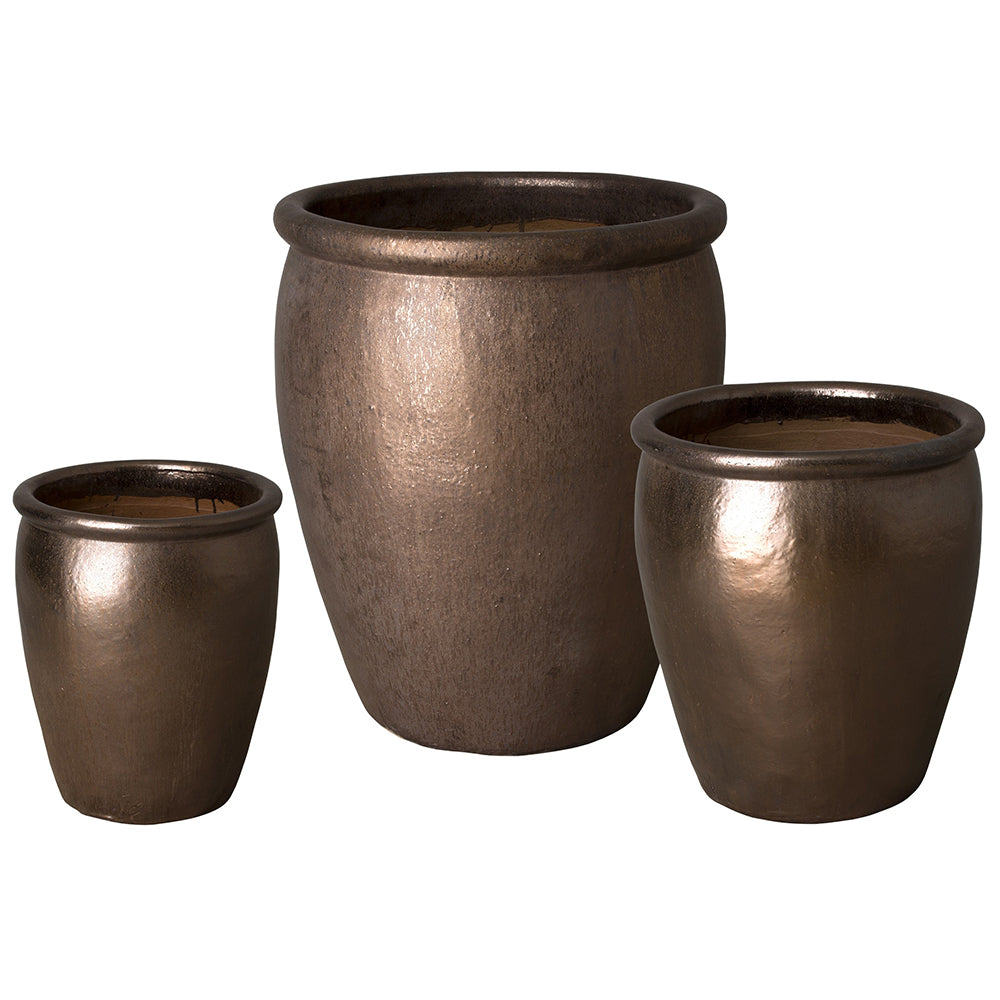brown ceramic plant pots Large Round Planter with Rolled Edge – Metallic Brown